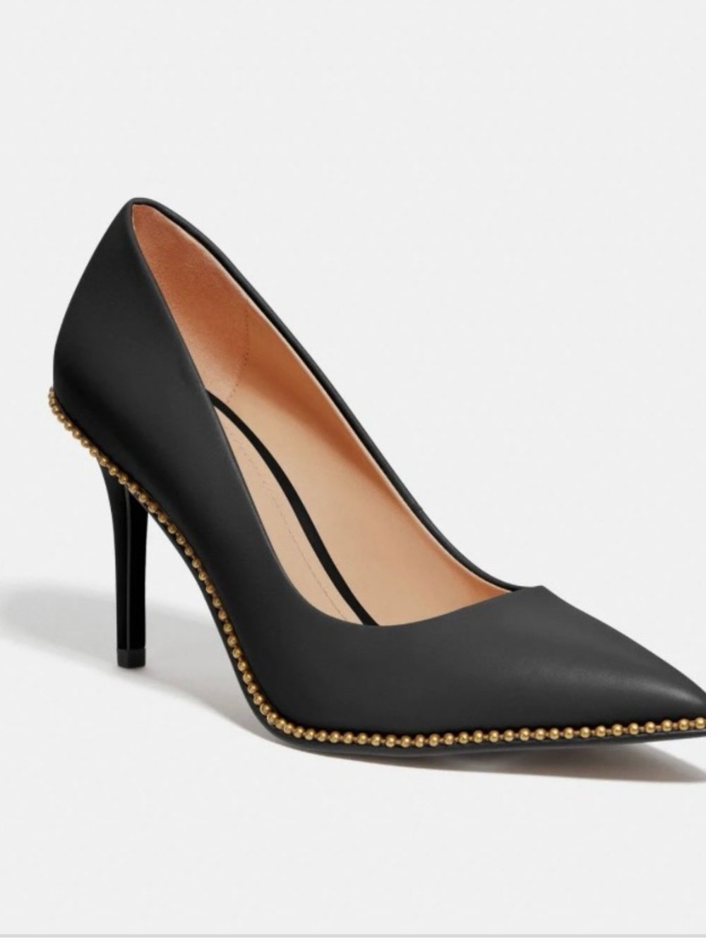 Black  coach Pointed-Toe Stiletto Pump with Gold Bead Trim